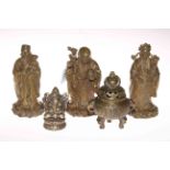 Collection of four Chinese bronze figures and a censor (5).