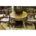 Oval mahogany Chippendale style dining table, leaf and winder together with four dining chairs.
