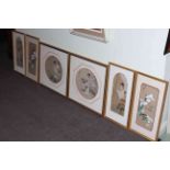 Set of six framed Oriental silks with Chinese Export marks.