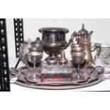Collection of silver plate including trays, wine cooler, cameos,