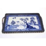 Tea tray with Chinese blue and white panel.