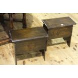 Pair oak box stools, 43cm by 46cm.