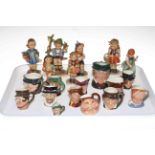 Seven Hummel figures and collection of Royal Doulton character jugs.
