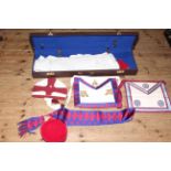 Large leather Masonic case, 99cm in length, Knights Templar tunics and hat,
