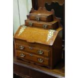 Victorian oak and brass mounted mini bureau, 56.5cm by 48.5cm.