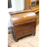 Edwardian inlaid mahogany three drawer cylinder bureau, 103.5cm by 92cm.