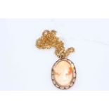 9 carat gold mounted cameo brooch/pendant with chain link necklace.