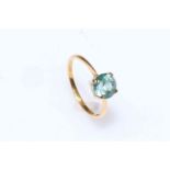 22 carat yellow gold and blue stone claw set ring, size P½.