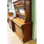 Victorian mahogany press having glazed two door top above a five drawer base , 202cm by 123cm.