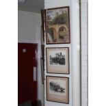 Margaret Rudge, pair framed Durham etchings and Durham oil on board (3).