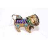 Chinese filigree and enamel dog with turning head and ball, 7cm length.