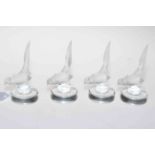 Set of four Lalique glass pheasant menu holders.