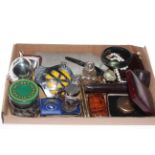 Box of collectables including hunter watch, coins, AA badge, etc.