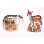 Royal Crown Derby Imari elephant and fawn paperweights (2).