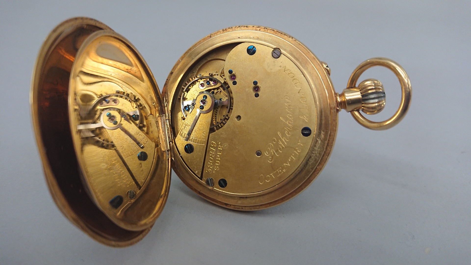 Gents 18 carat gold cased half hunter pocket watch with subsidary dial, blue steel hands with - Image 5 of 5