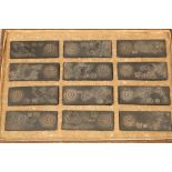 Boxed set of twelve Chinese carved hardwood plaques, depicting each of the signs of the zodiac. 78mm