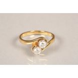 Ladies 18 carat yellow gold two stone diamond ring, mounted in twist setting each stone 0.25 carats.