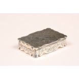 Victorian silver snuff box, engraved monogram, chased foliate decoration assay marked Birmingham
