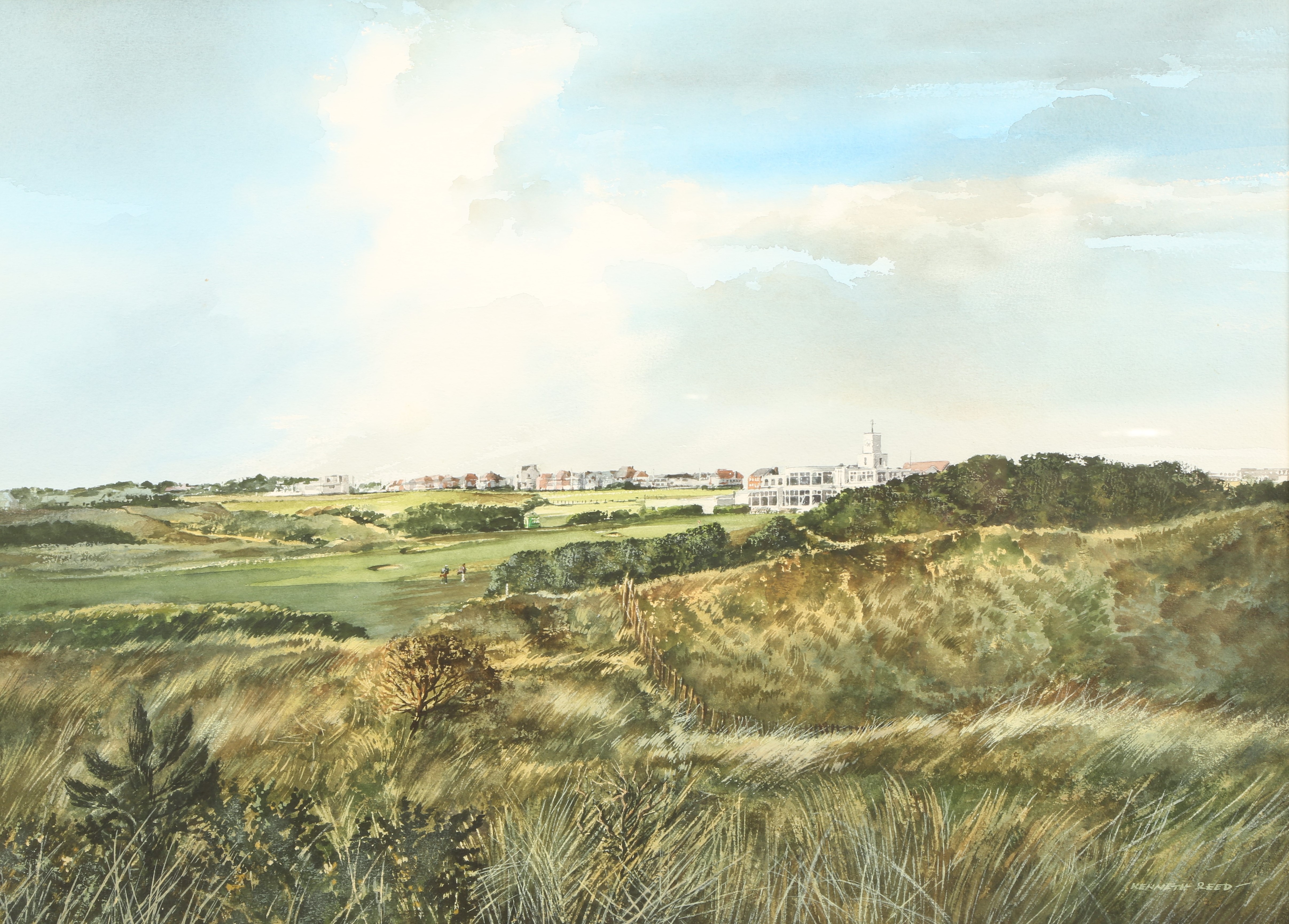 Kenneth Reed ARR Gilt framed watercolour 'Royal Birkdale' 49cm x 69.5cm