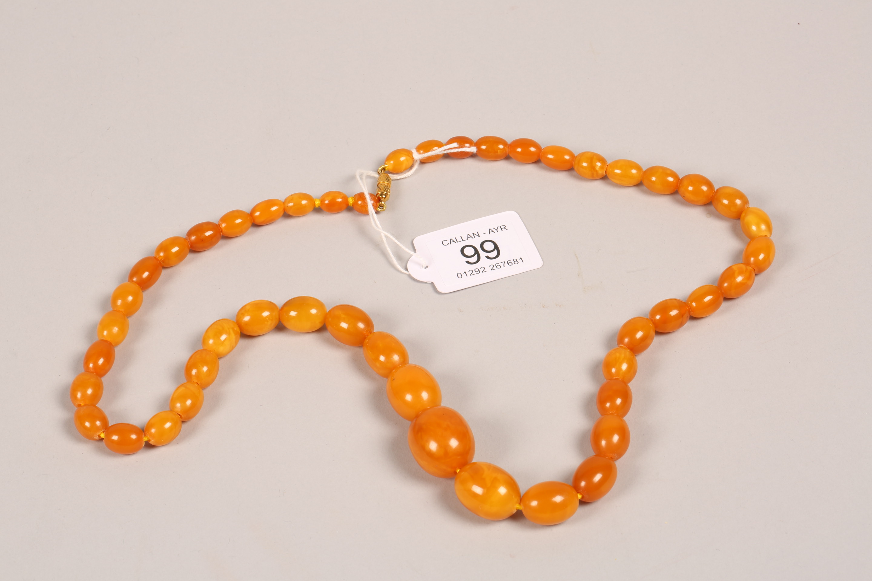 19th Century amber bead necklace (restrung) 69cm long, largest bead 20mm x 25mm. 53g - Image 2 of 7