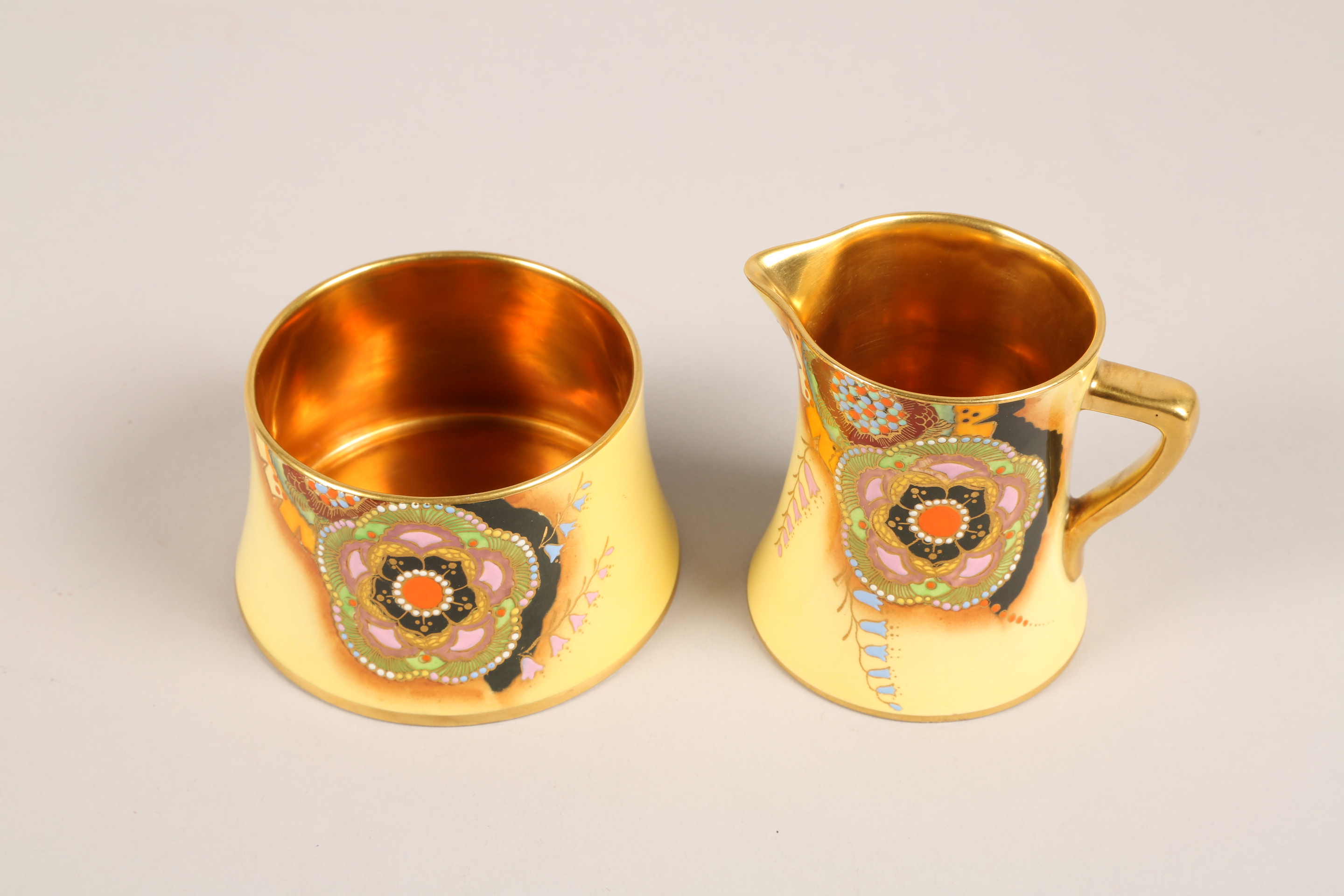 Art Deco Carlton ware coffee set, coffee pot, sugar and cream, six saucers and six cups, yellow - Image 3 of 8