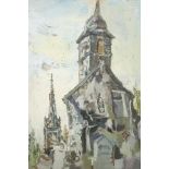 20th Century School Framed oil on canvas, initialled G H MC 'Churchyard' 44cm x 29cm