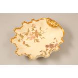 Royal Worcester scallop shaped bowl, decorated with hand painted flowers, gilt enrichments. Model