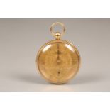 Gents 18 carat gold pocket watch, gilt dial with engraved floral and engine turned decoration,