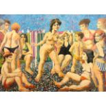 Leslie Stuart Duncan (Scottish 1930-2018) ARR Framed oil on canvas 'Figurative Beach Study