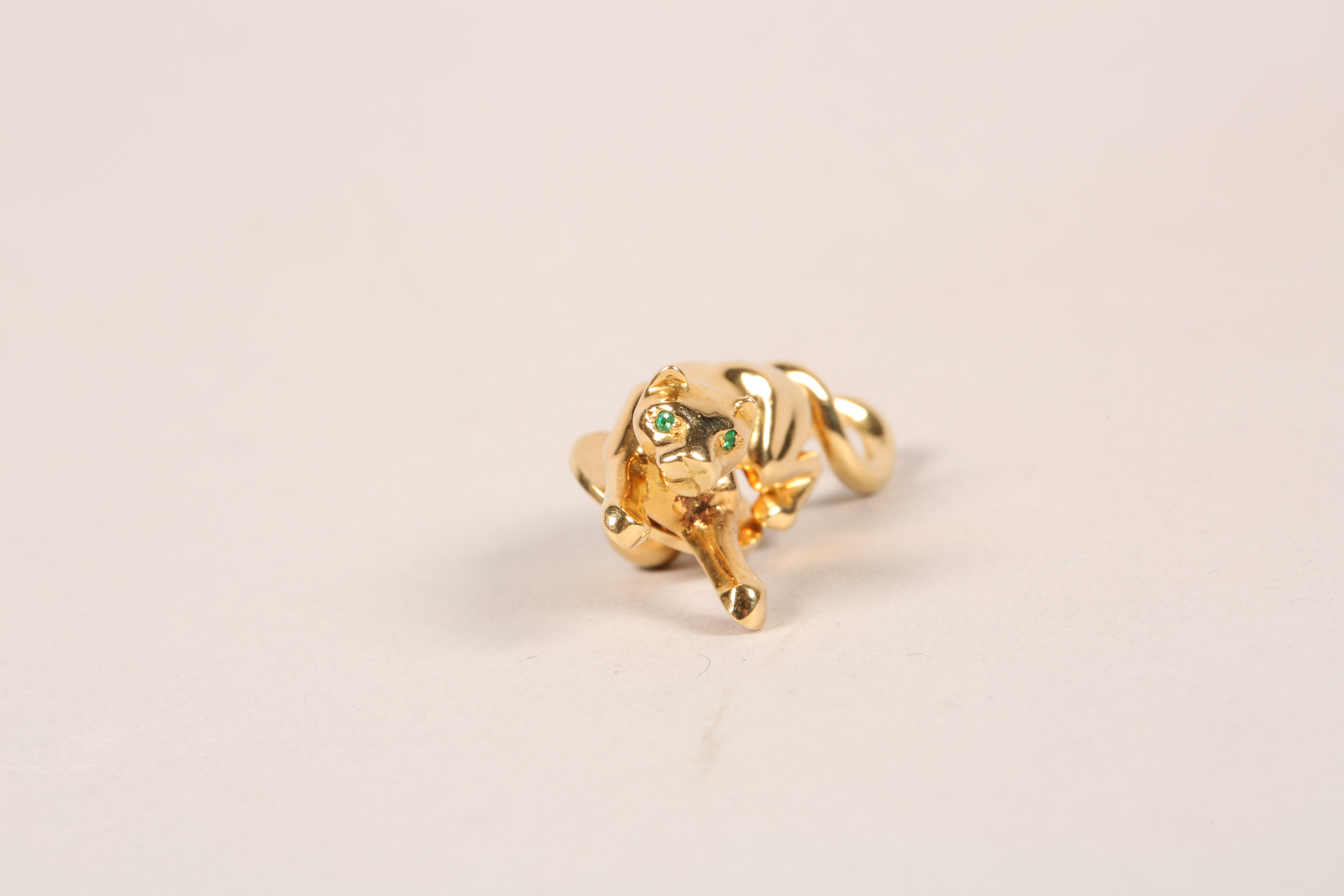 Cartier 18 carat gold panther tie pin with emerald eyes signed Cartier No607004 stamped 750 with - Image 4 of 5