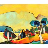 Geoffrey Key (British Born 1941) ARR Framed oil on canvas, signed, dated 2018 'Sunlit Hill'
