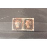 1840 1d black, very fine pair, used 4 margins cancelled by a full strike of a red Maltese cross.