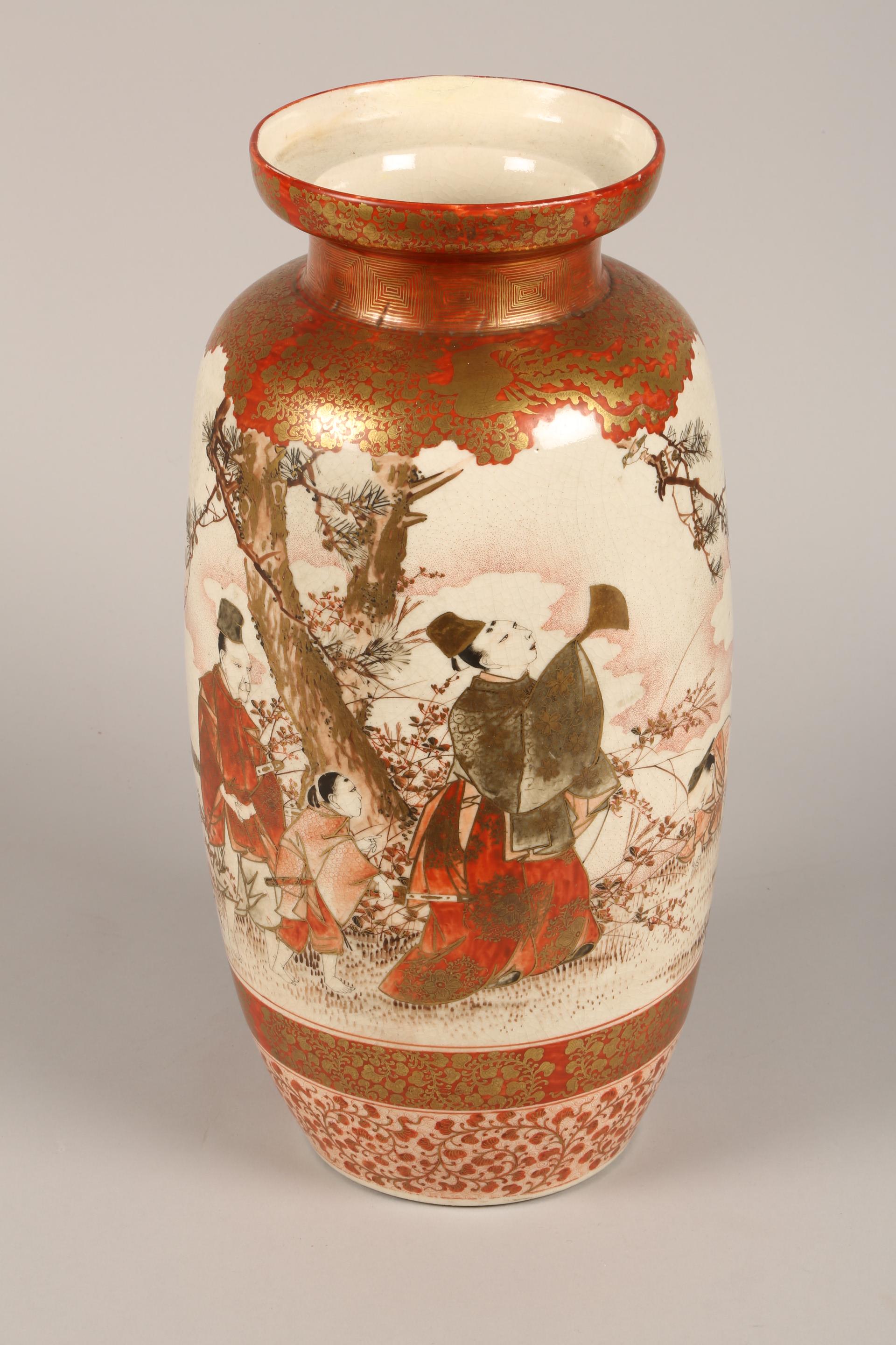 19th Century Japanese large Kutani vase, decorated with figures in the outdoors. Signed to base. - Image 2 of 7