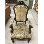 19th Century French carved walnut arm chair