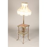 19th century copper and brass rise and fall lamp, modified for electric. Square table top with