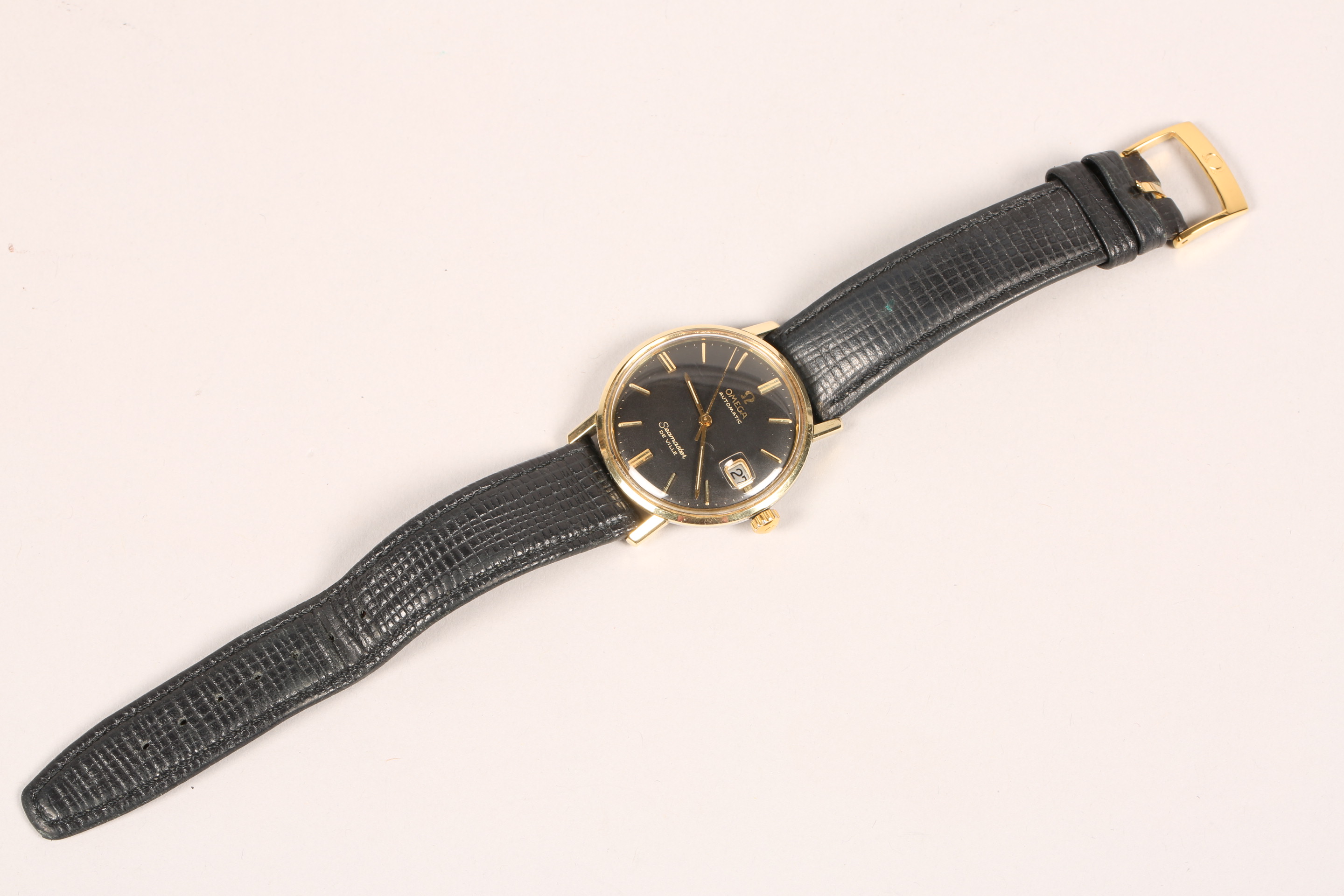 Gents Omega automatic Seamaster deville wrist watch, with black dial and date aperture on black - Image 6 of 6