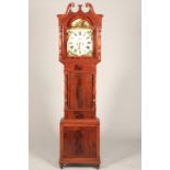 Victorian English mahogany long cased clock, painted dial by E Telford, Carlisle 228cm high