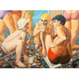 Leslie Stuart Duncan (1930-2018) ARR Framed oil on canvas 'Figurative Beach Study' 112.5cm x 150.5cm