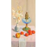 John Cunningham RGI (Scottish 1926-1998) ARR Framed oil on canvas, signed 'Still Life, Oil Lamp,