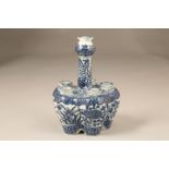 Delft Tulip vase, five moulded vases with a central elongated neck, blue and white foliate