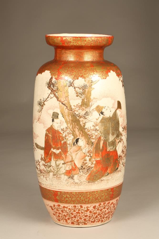 19th Century Japanese large Kutani vase, decorated with figures in the outdoors. Signed to base.