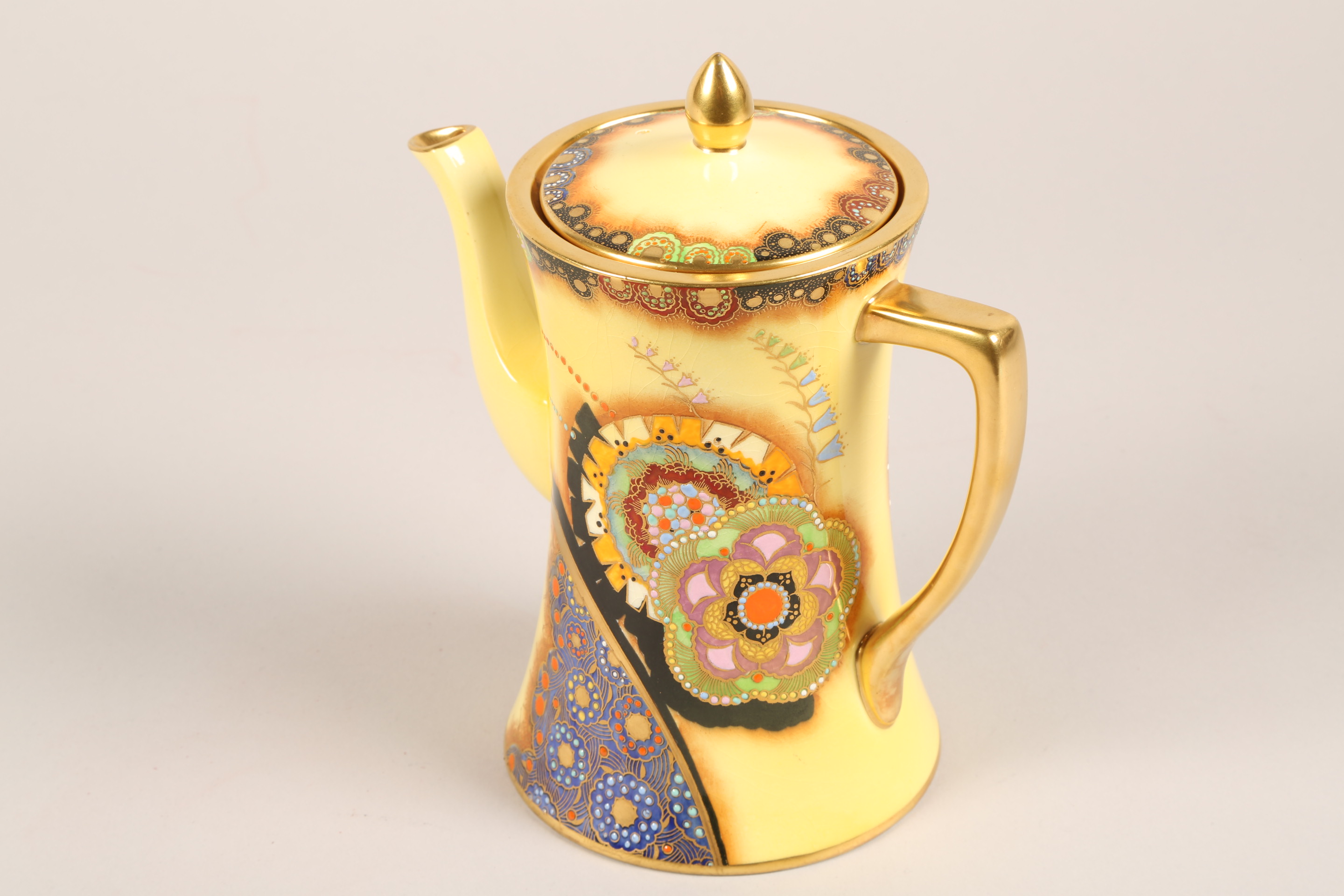 Art Deco Carlton ware coffee set, coffee pot, sugar and cream, six saucers and six cups, yellow - Image 6 of 8