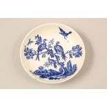18th Century Worcester dish, blue and white decoration of birds in a landscape. Small blue