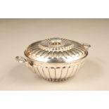 George III reeded circular silver dish and cover, assay marked London 1804, Silversmith TH