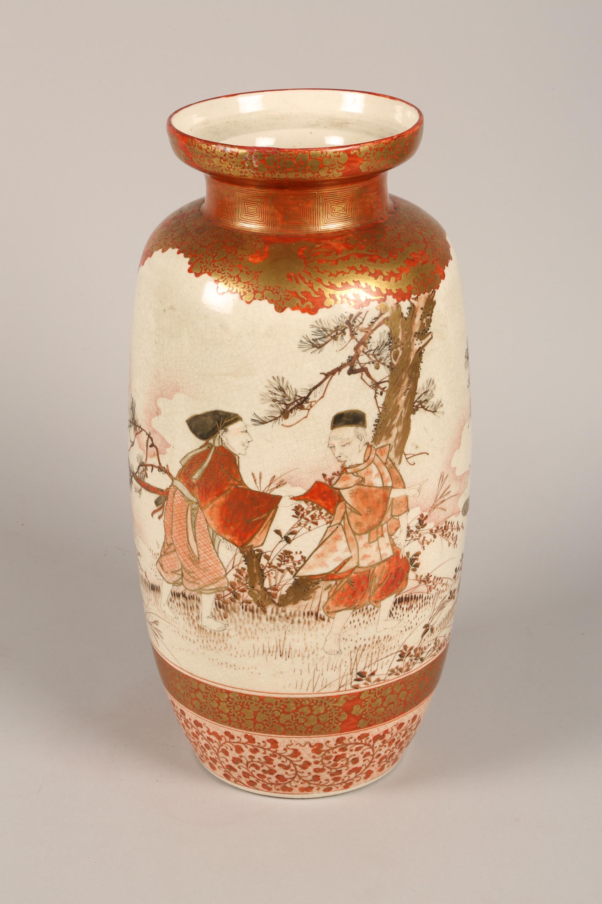 19th Century Japanese large Kutani vase, decorated with figures in the outdoors. Signed to base. - Image 4 of 7