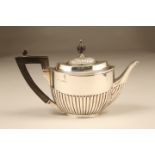 Victorian silver three piece tea service for one, half reeded bodies. Assay marked London 1890 by