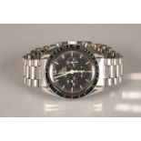 Gents stainless steel Omega Speedmaster professional moon watch, circ 1978 ref 145022.75, black