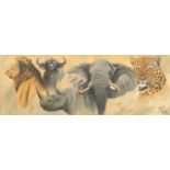 Jonathan Truss ARR Framed oil on canvas, signed 'Africa Big 5' 28cm x 77cm