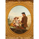 John Faed RSA (Scottish 1818-1902) Oval framed oil on canvas 'Fruit Seller, The young children