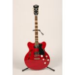 Hofner transparent red, model verythin standard CT. Serial number 01215B122